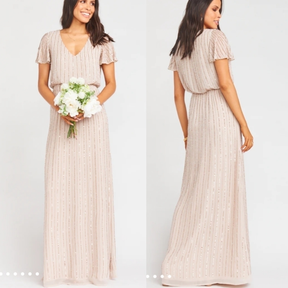 Show Me Your Mumu Flutter Gown Womens Large Soft Beige Maxi Golden 8